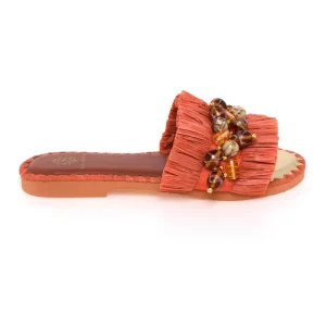 Ciabatta flat De Siena Dafina in rafia con pietre multicolor