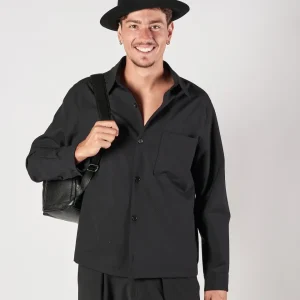 Camicia A|STORE uomo in lana con bottoni nera