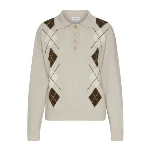 Maglia a polo Marella "Caviale" in lana misto cashmere con intarsi