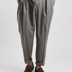 Pantalone Lbm1911 doppia pence gessato grigio