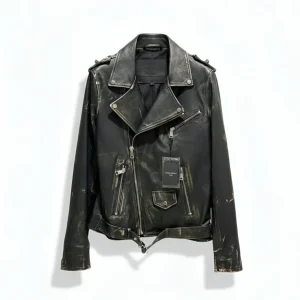 Giubbino Pelle Chiodo Stonewash Uomo