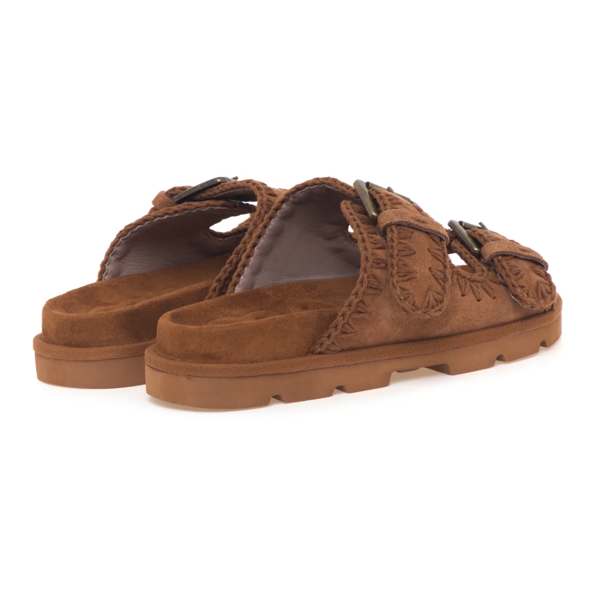 Ciabatta doppia fascia MOU in camoscio con impunture - immagine 4