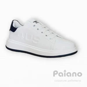 Paciotti 4us 42700 sneakers unisex pelle bianco blu logo in rilievo