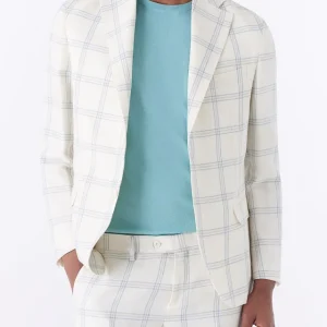 Giacca fantasia a quadri in lino