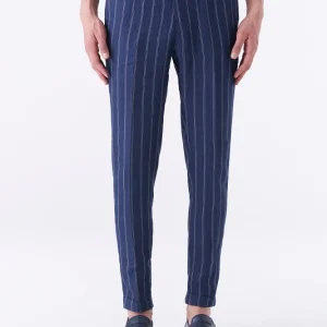 Pantalone gessato in puro lino