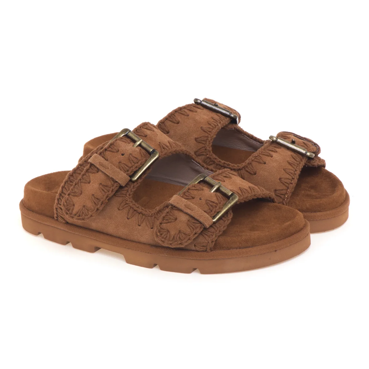 Ciabatta doppia fascia MOU in camoscio con impunture - immagine 3