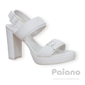 Alviero Martini 062 pelle bianco latte sandalo tacco alto con plateau