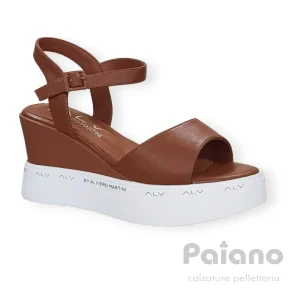 Alviero Martini 094 pelle cuoio sandalo zeppa alta