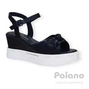 Alviero Martini 095 pelle nero sandalo zeppa alta