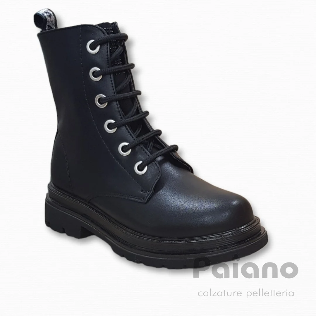 Anfibio Asso 13846 nero pelle allacciato con cerniera