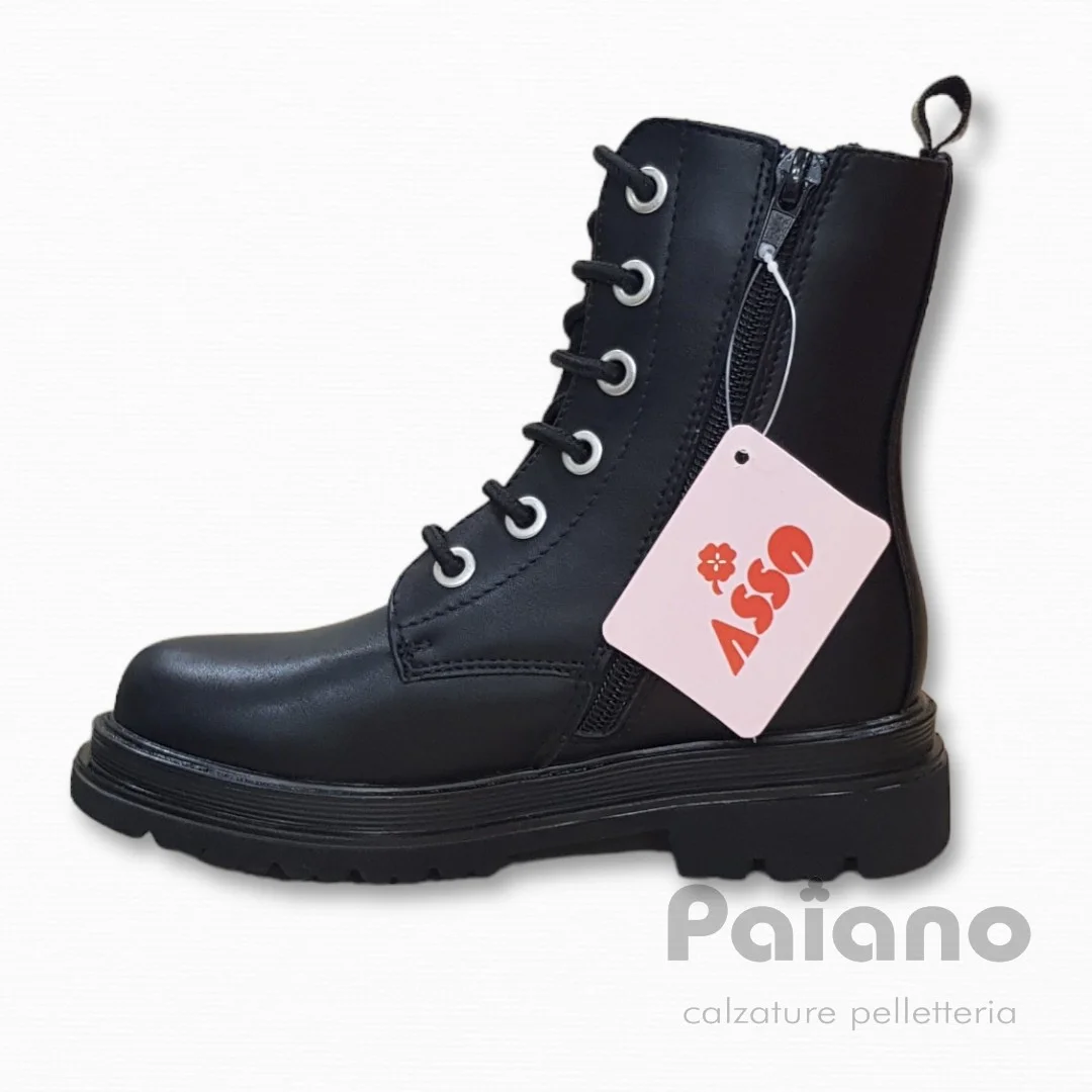Anfibio Asso 13846 nero pelle allacciato con cerniera - immagine 4