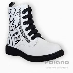 Anfibio Asso 15582 bianco pelle stampa rock n’roll con cerniera