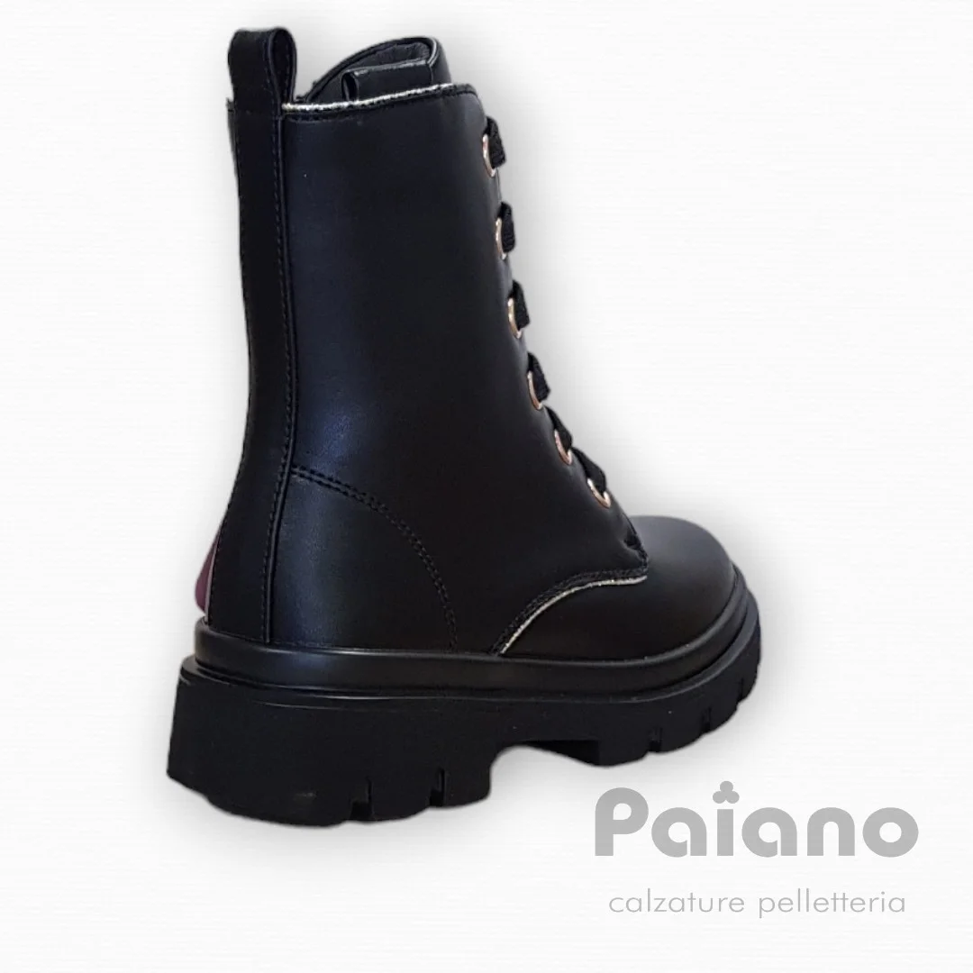 Anfibio Asso 15641 nero pelle allacciato con riporti oro - immagine 5