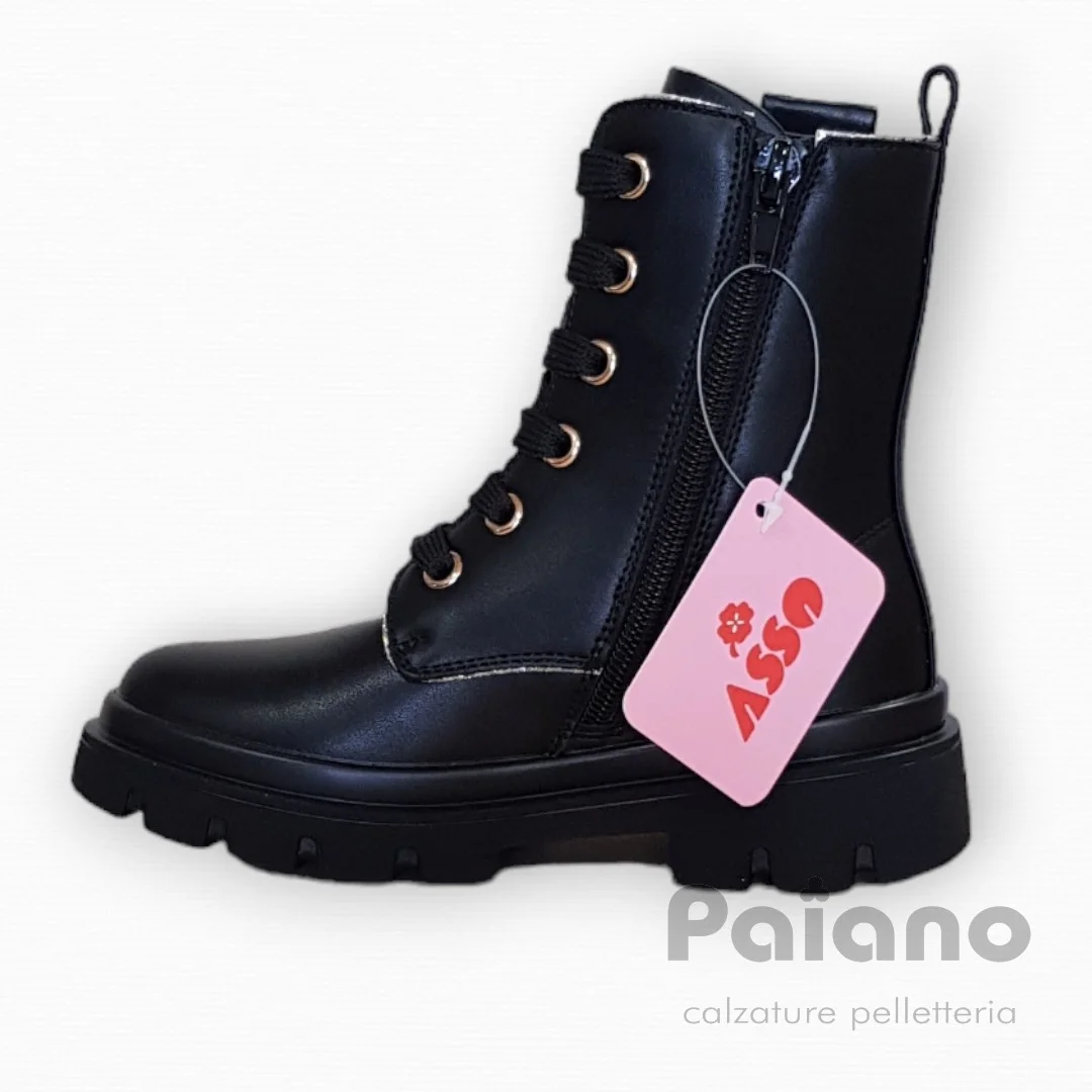 Anfibio Asso 15641 nero pelle allacciato con riporti oro - immagine 4