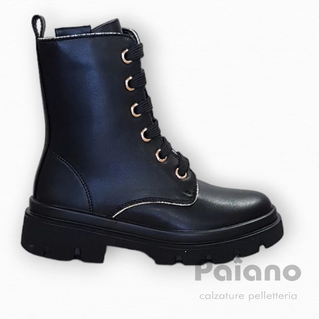 Anfibio Asso 15641 nero pelle allacciato con riporti oro - immagine 3