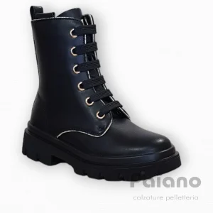 Anfibio Asso 15641 nero pelle allacciato con riporti oro