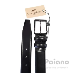 Cintura uomo 176435 nero pelle spazzolato lucido elegante
