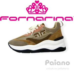 Fornarina Manila 6 sneakers camoscio marrone taupe gomma alta