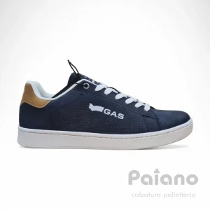 Gas 514117 sneakers pelle blu riporto nocciola gomma bianca