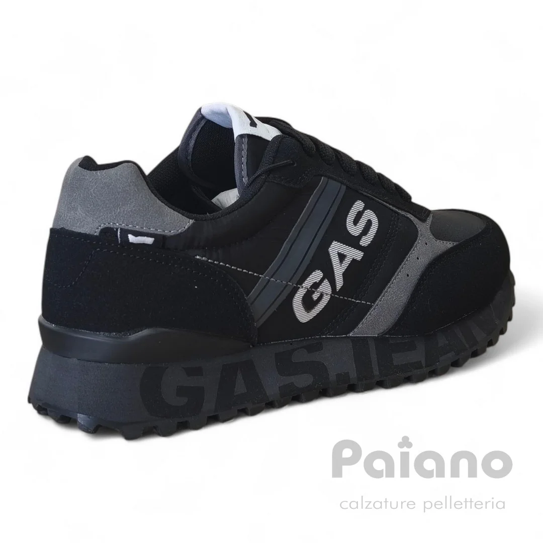 Sneakers Gas 523902 camoscio e pelle nero logato - immagine 4