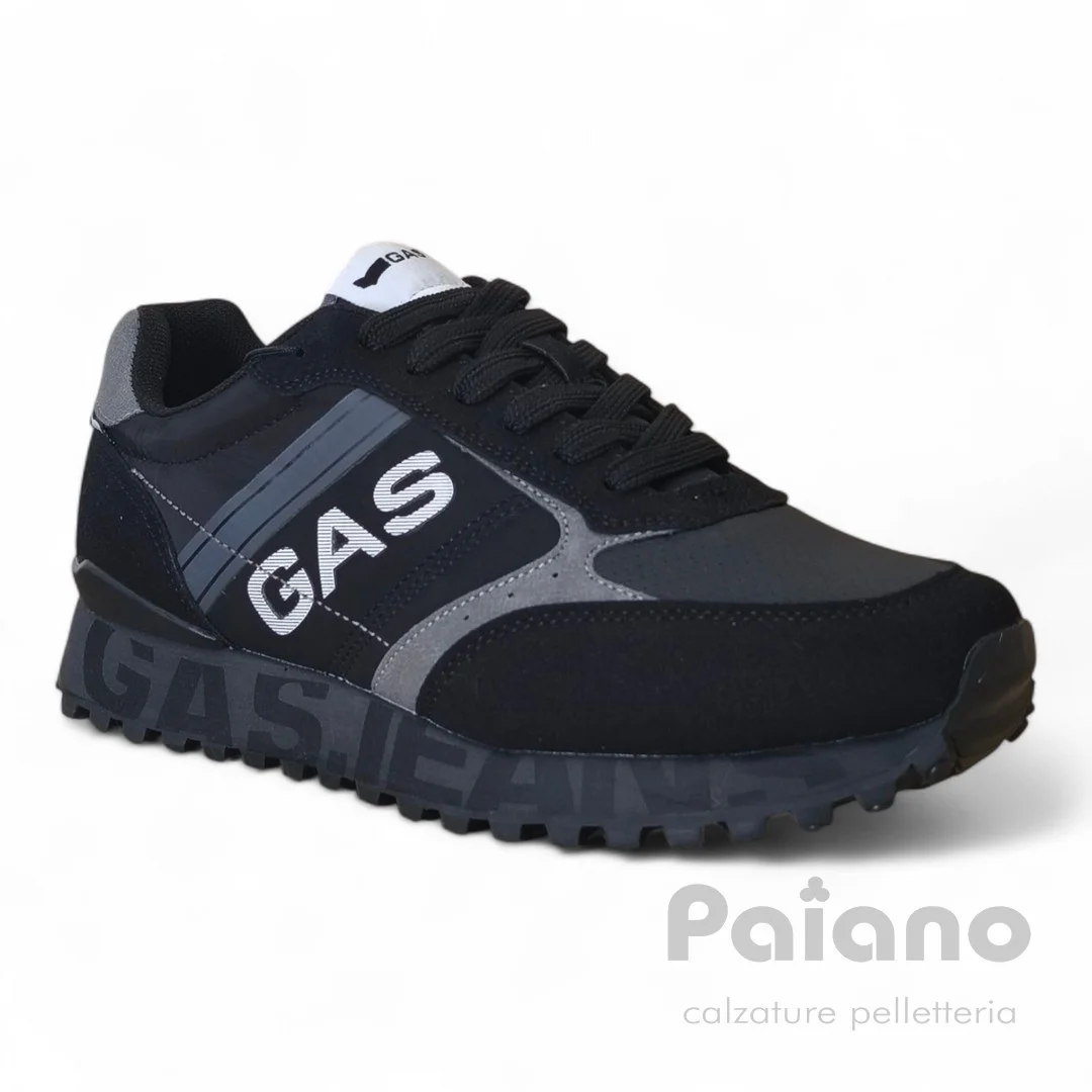 Sneakers Gas 523902 camoscio e pelle nero logato - immagine 3