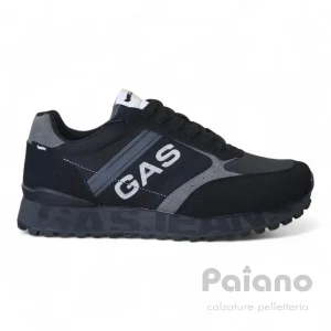 Sneakers Gas 523902 camoscio e pelle nero logato