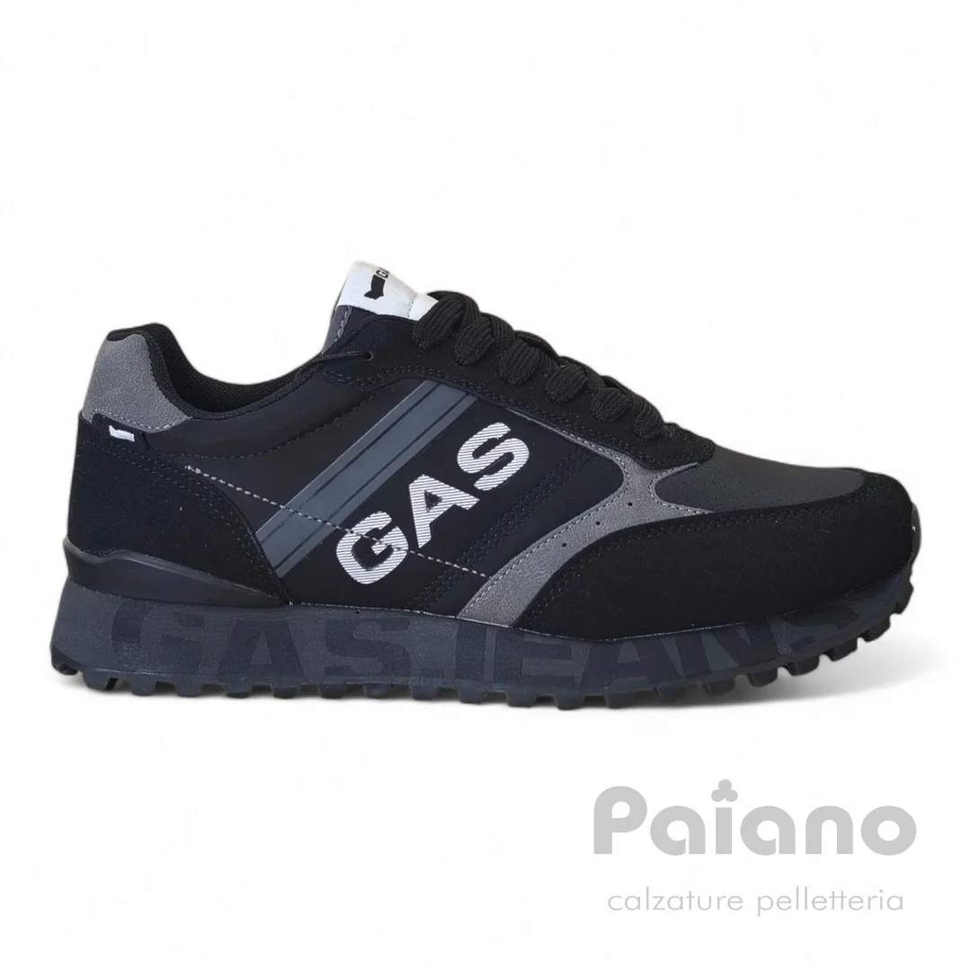 Sneakers Gas 523902 camoscio e pelle nero logato - immagine 2