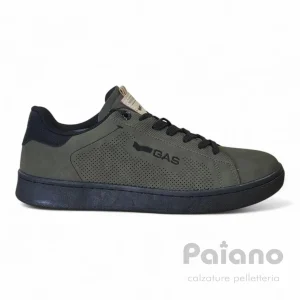 Sneakers Gas 524117 nabuk verde militare riporto nero