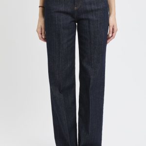 Jeans Dixie in denim scuro con gamba larga e vita alta