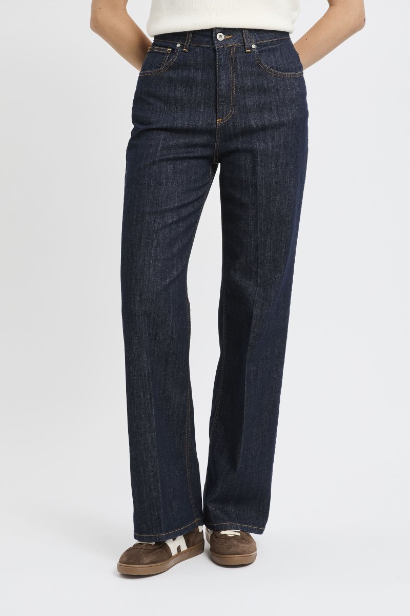 Jeans Dixie in denim scuro con gamba larga e vita alta - immagine 3