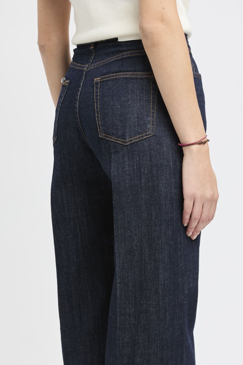 Jeans Dixie in denim scuro con gamba larga e vita alta - immagine 8