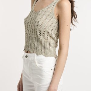 Top Kaos in crochet lurex con spalline  CHAMPAGNE
