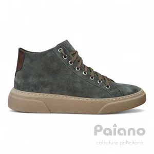 Sneakers allacciato alto 9075 pelle camoscio verdone