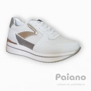 Sneakers 2823 pelle tessuto bianco glitter argento gomma