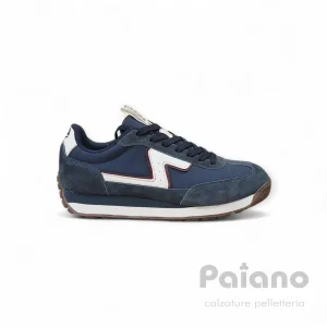 Solo Soprani 527r44 nabuk tessuto blu bianco sneaker uomo