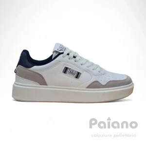 Solo Soprani Couture 514p65 sneakers pelle bianco camoscio grigio riporto blu