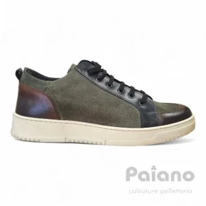 Sneakers 6055 pelle camoscio verde riporto nero