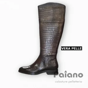 Stivale donna 274002 vitello stampato cocco marrone tacco basso