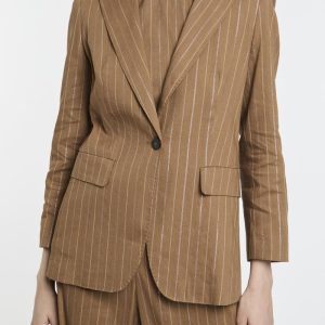 Giacca monopetto Marella in misto lino gessato