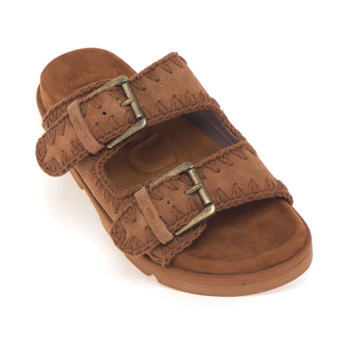 Ciabatta doppia fascia MOU in camoscio con impunture - immagine 5