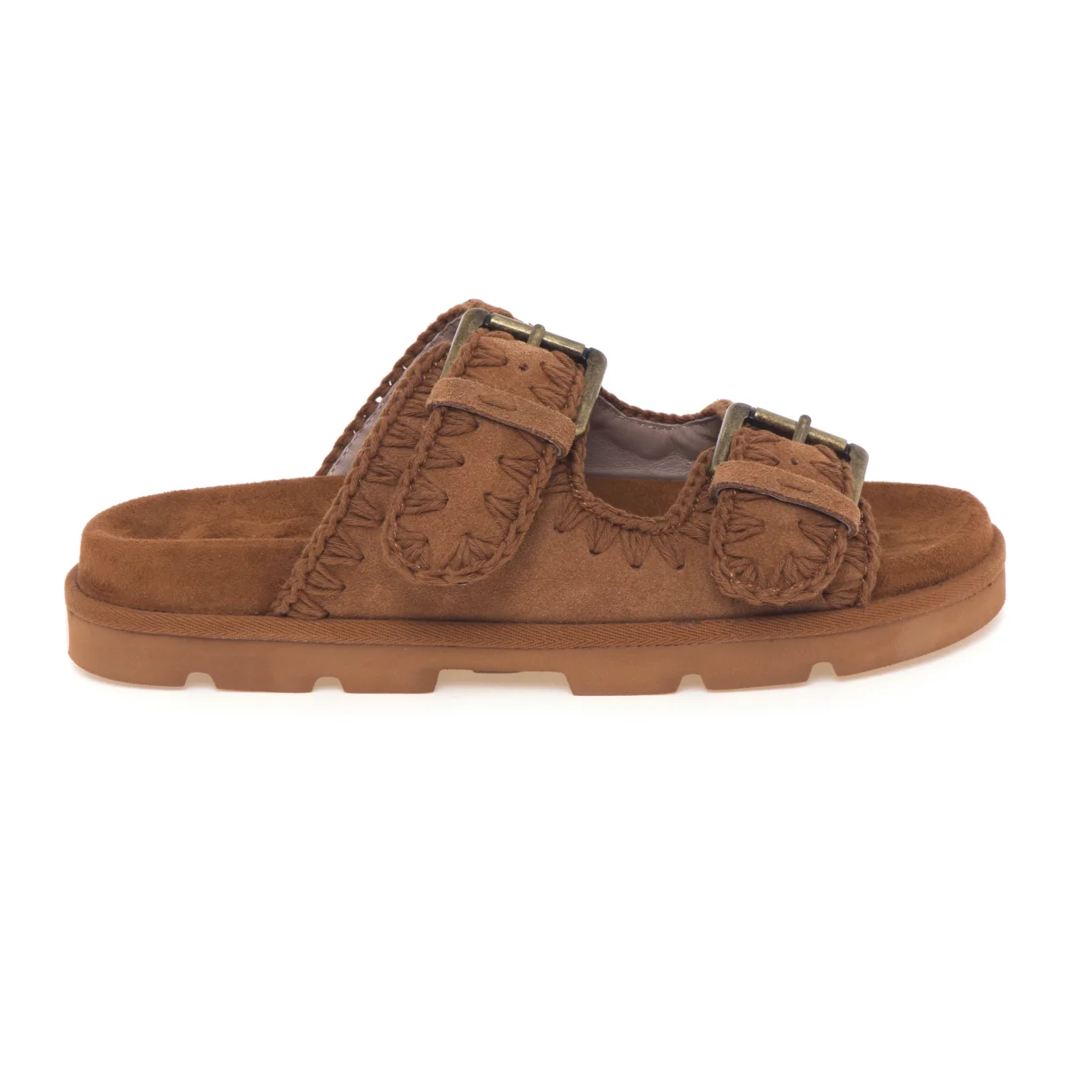 Ciabatta doppia fascia MOU in camoscio con impunture - immagine 2