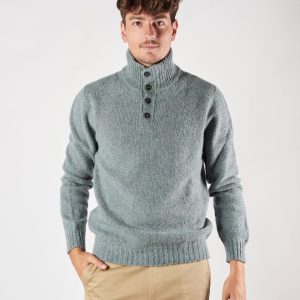 Maglia  A|STORE in lana mezzo collo con bottoni celeste polvere