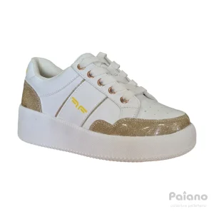 Fornarina 266 sneakers pelle bianco glitter avorio gold