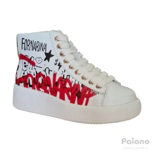 Fornarina 267 sneakers alto pelle bianco stampa mural