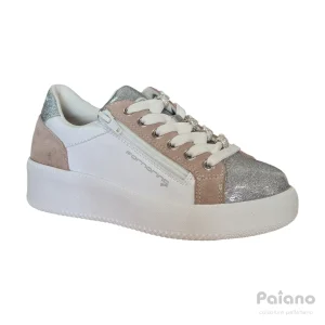 Fornarina 269 sneakers pelle bianco argento glitter strass