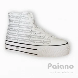Fornarina barbi 3 tessuto bianco logato argento mod. converse