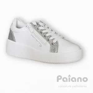 Fornarina kitty sneakers pelle bianco glitter argento