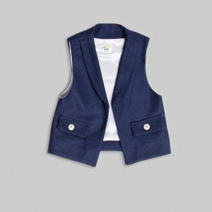 Gilet dritto bimbo in lana blu foderato in viscosa – Ginepro
