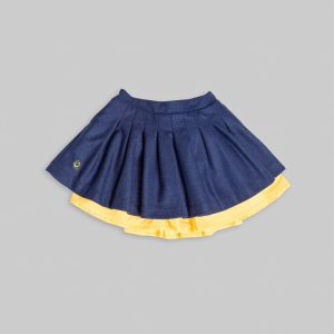 Gonna a ruota con pieghe in lana blu – Calendula