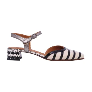 Chie Mihara Haler slingback donna in pelle panna e nero con tacco decorato